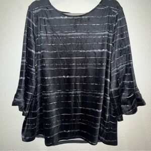 Jjill J.jill Pure Jill Velour Pleated-sleeve Top In Black Tonal Painterly XL